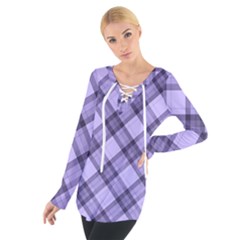 Pastel Purple And Steel Black Lines Pattern, Retro Tartan, Classic Plaid Tie Up Tee by Casemiro