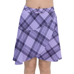 Pastel Purple And Steel Black Lines Pattern, Retro Tartan, Classic Plaid Chiffon Wrap Front Skirt by Casemiro