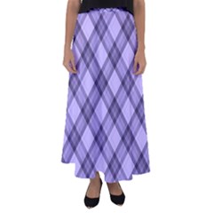 Pastel Purple And Steel Black Lines Pattern, Retro Tartan, Classic Plaid Flared Maxi Skirt by Casemiro