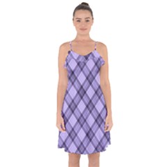 Pastel Purple And Steel Black Lines Pattern, Retro Tartan, Classic Plaid Ruffle Detail Chiffon Dress by Casemiro