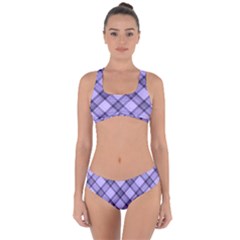 Pastel Purple And Steel Black Lines Pattern, Retro Tartan, Classic Plaid Criss Cross Bikini Set by Casemiro