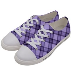 Pastel Purple And Steel Black Lines Pattern, Retro Tartan, Classic Plaid Women s Low Top Canvas Sneakers by Casemiro