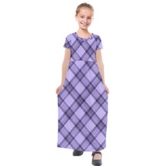 Pastel Purple And Steel Black Lines Pattern, Retro Tartan, Classic Plaid Kids  Short Sleeve Maxi Dress by Casemiro