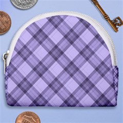 Pastel Purple And Steel Black Lines Pattern, Retro Tartan, Classic Plaid Horseshoe Style Canvas Pouch by Casemiro