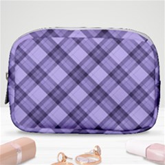 Pastel Purple And Steel Black Lines Pattern, Retro Tartan, Classic Plaid Make Up Pouch (small) by Casemiro