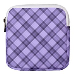 Pastel Purple And Steel Black Lines Pattern, Retro Tartan, Classic Plaid Mini Square Pouch by Casemiro