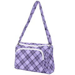 Pastel Purple And Steel Black Lines Pattern, Retro Tartan, Classic Plaid Front Pocket Crossbody Bag by Casemiro