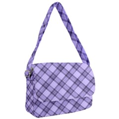 Pastel Purple And Steel Black Lines Pattern, Retro Tartan, Classic Plaid Courier Bag by Casemiro