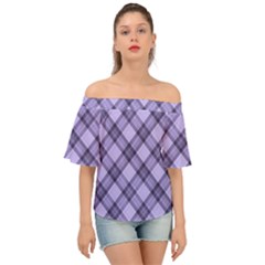 Pastel Purple And Steel Black Lines Pattern, Retro Tartan, Classic Plaid Off Shoulder Short Sleeve Top by Casemiro