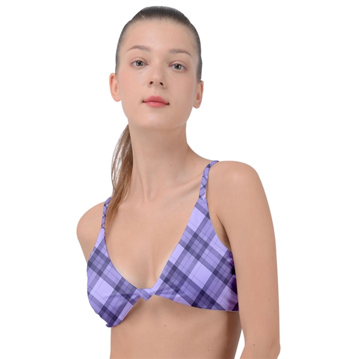 Pastel purple and steel black lines pattern, retro tartan, classic plaid Knot Up Bikini Top