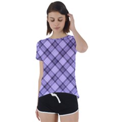 Pastel Purple And Steel Black Lines Pattern, Retro Tartan, Classic Plaid Short Sleeve Foldover Tee by Casemiro