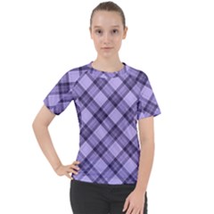 Pastel Purple And Steel Black Lines Pattern, Retro Tartan, Classic Plaid Women s Sport Raglan Tee