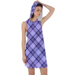 Pastel Purple And Steel Black Lines Pattern, Retro Tartan, Classic Plaid Racer Back Hoodie Dress