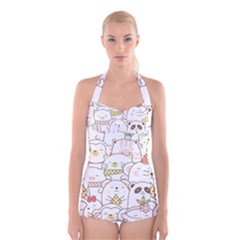 Cute-baby-animals-seamless-pattern Boyleg Halter Swimsuit 