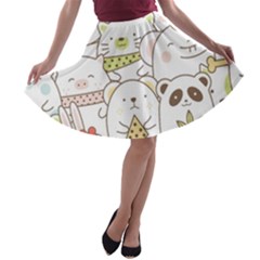 Cute-baby-animals-seamless-pattern A-line Skater Skirt by Sobalvarro