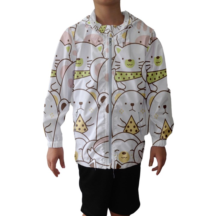 Cute-baby-animals-seamless-pattern Kids  Hooded Windbreaker