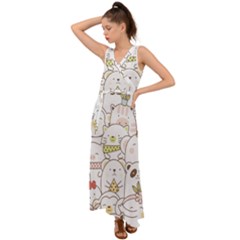 Cute-baby-animals-seamless-pattern V-neck Chiffon Maxi Dress by Sobalvarro