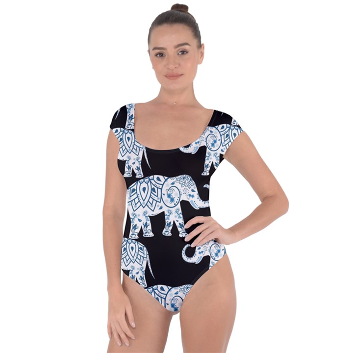 Elephant-pattern-background Short Sleeve Leotard 