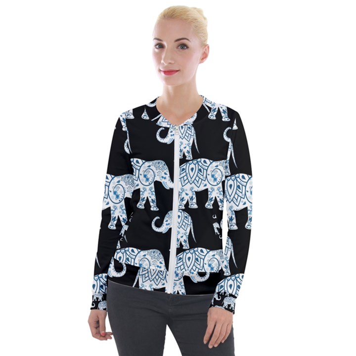 Elephant-pattern-background Velour Zip Up Jacket