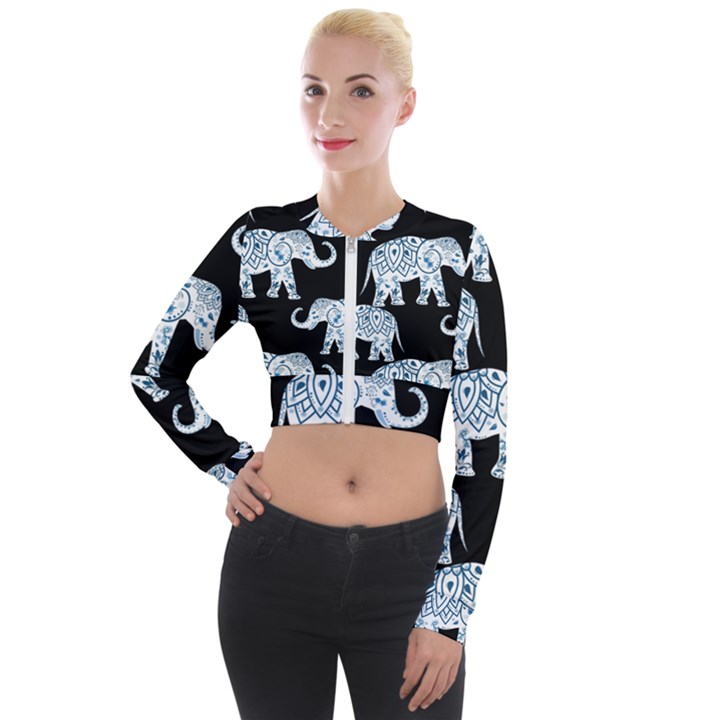 Elephant-pattern-background Long Sleeve Cropped Velvet Jacket