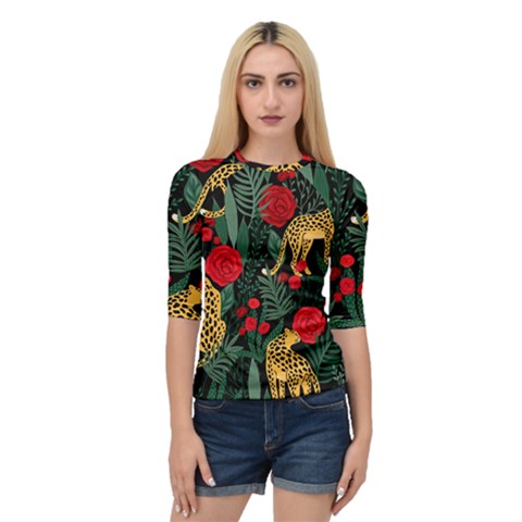 Seamless-pattern-with-leopards-and-roses-vector Quarter Sleeve Raglan Tee by Sobalvarro