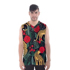 Seamless-pattern-with-leopards-and-roses-vector Men s Basketball Tank Top by Sobalvarro