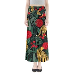 Seamless-pattern-with-leopards-and-roses-vector Full Length Maxi Skirt by Sobalvarro