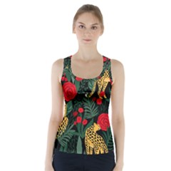 Seamless-pattern-with-leopards-and-roses-vector Racer Back Sports Top