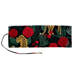 Seamless-pattern-with-leopards-and-roses-vector Roll Up Canvas Pencil Holder (m) by Sobalvarro