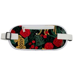 Seamless-pattern-with-leopards-and-roses-vector Rounded Waist Pouch