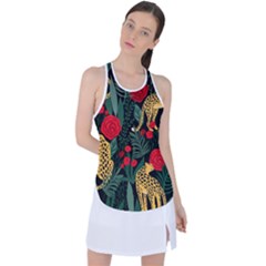 Seamless-pattern-with-leopards-and-roses-vector Racer Back Mesh Tank Top