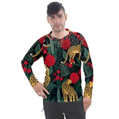 Seamless-pattern-with-leopards-and-roses-vector Men s Pique Long Sleeve Tee