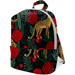 Seamless-pattern-with-leopards-and-roses-vector Zip Up Backpack