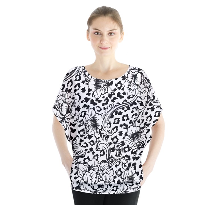 Vector-eclectic-fabric-seamless-pattern-animal-background-with-baroque-ornament Batwing Chiffon Blouse