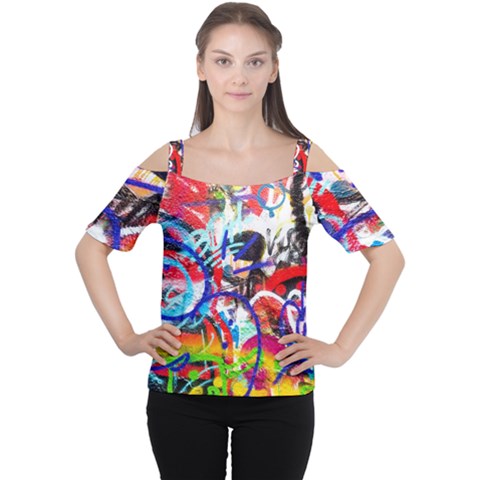 Crazy Grafitti Cutout Shoulder Tee by essentialimage