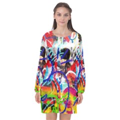 Crazy Grafitti Long Sleeve Chiffon Shift Dress  by essentialimage