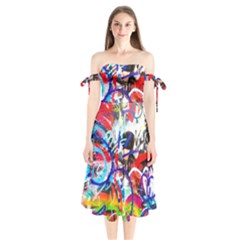 Crazy Grafitti Shoulder Tie Bardot Midi Dress by essentialimage