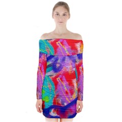 Crazy Graffiti Long Sleeve Off Shoulder Dress by essentialimage