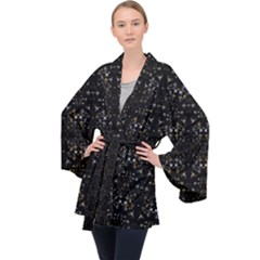 Fancy Ethnic Print Long Sleeve Velvet Kimono  by dflcprintsclothing