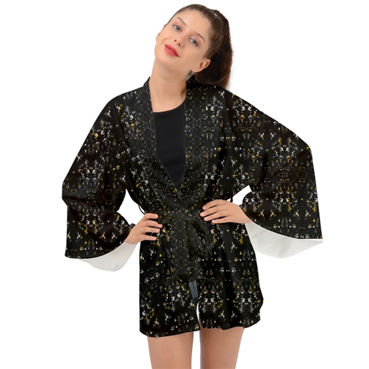 Fancy Ethnic Print Long Sleeve Kimono