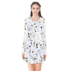 Square Motif Abstract Geometric Pattern Long Sleeve V-neck Flare Dress