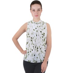 Square Motif Abstract Geometric Pattern Mock Neck Chiffon Sleeveless Top by dflcprintsclothing