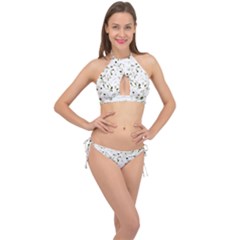 Square Motif Abstract Geometric Pattern Cross Front Halter Bikini Set