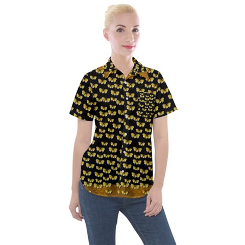 Free Peace Frangipani In Plumeria Freedom Women s Short Sleeve Pocket Shirt by pepitasart