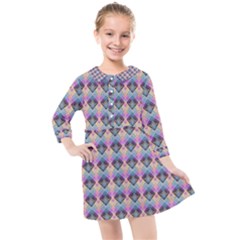 Pink And Blue Kids  Quarter Sleeve Shirt Dress by Sparkle