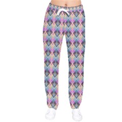 Pink And Blue Women Velvet Drawstring Pants by Sparkle