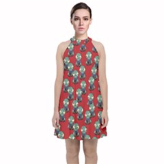 Zombie Virus Velvet Halter Neckline Dress 