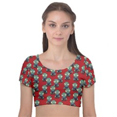 Zombie Virus Velvet Short Sleeve Crop Top  by helendesigns