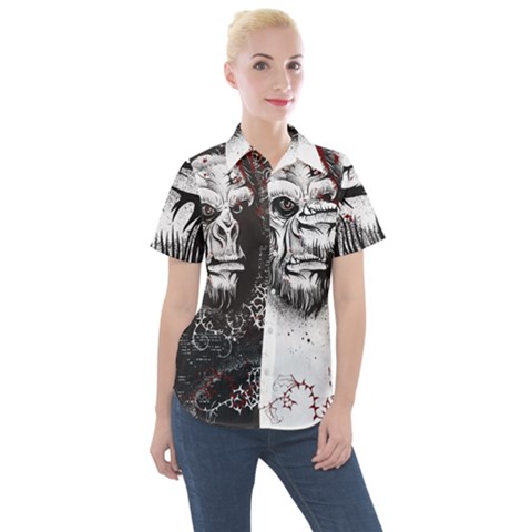 Monster Monkey From The Woods Women s Short Sleeve Pocket Shirt by DinzDas