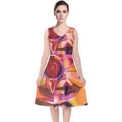 Fractured Colours V-neck Midi Sleeveless Dress  by helendesigns